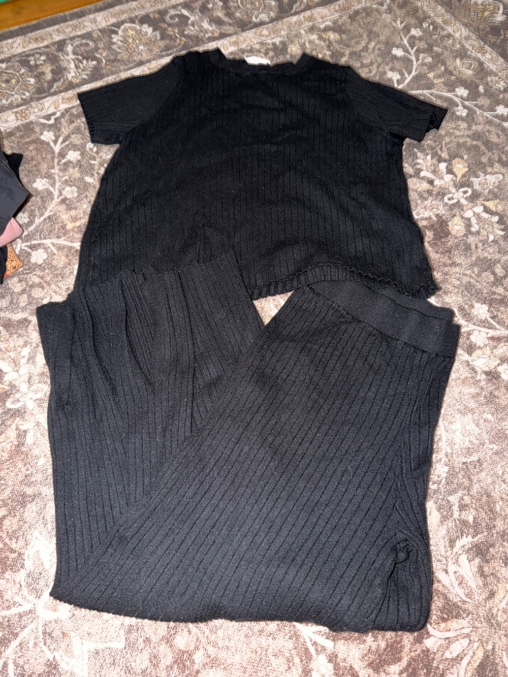 Black Ribbed Knit Two-Piece Set